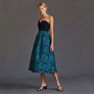 Anthropologie Sunday In Brooklyn Green Motif Jacquard Floral Midi Skirt - Medium